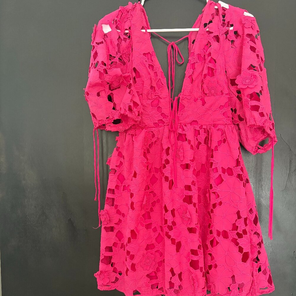 Paulette Floral Crochet Lace Mini Dress - Hot Pink (XS)